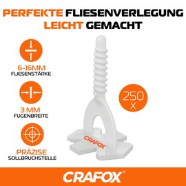 CRAFOX® Tile Levelling System Accessories, 250 x Thread Tabs, 3 mm Joint Width, Professional Tool for Tilers, Laying Aid Pull Tabs, Perfect Tile Laying without Joint Crosses