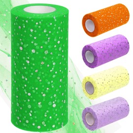 Tanstic 6 inch x 50 Yards (150 feet) Glitter Tulle Rolls Sequin Tulle Fabric Glitter Tulle Fabric Rolls for Wedding Birthday Gift Wrapping (Green)
