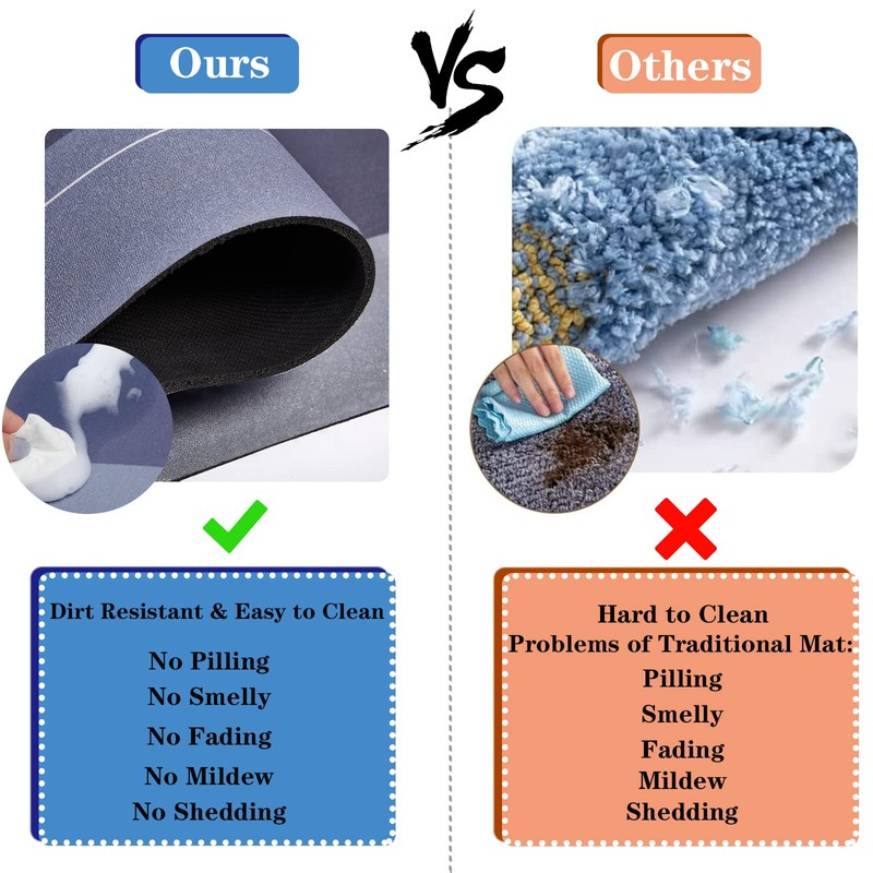 Super Absorbent Bath Mat Quick-Drying Thin Bathroom Mat Non-Slip Stain