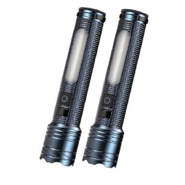 Skywolfeye 2 Pack Rechargeable Flashlights High Lumens, 5 Modes Led Torch with Red & Blue Size Warning Light, Waterproof Zoomable Handheld Flash Light for Camping, Hiking, Walking, Emergency