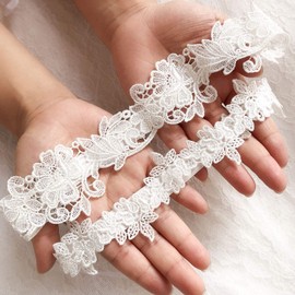 Wedding Garters Set Lace Bridal Garter Stretchy Floral Garter for Bride ((White))