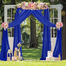 FUHSY Wedding Arch Draping Fabric Blue 2 Panel 28" x 18FT Sheer Arch Drapes Wedding Arch Drapery Chiffon Fabric Backdrop Curtain for Bridal Sower Ceremony Birthday Party Swag Decorations