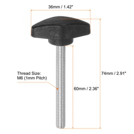 sourcing map 4pcs Tee Wing Knobs Thumb Screws M6 x 60mm Standard Male Thread Plastic T Knobs Handles Hand Clamping Thumbscrew, Black