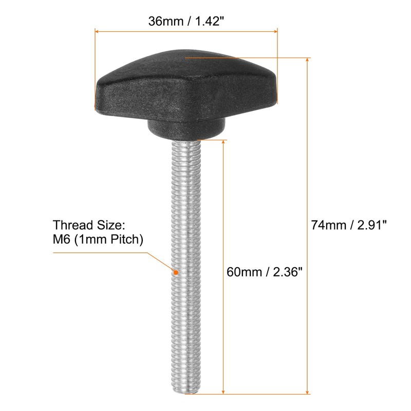 sourcing map 4pcs Tee Wing Knobs Thumb Screws M6 x