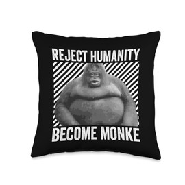 Reject Humanity Become Monke Le Monke Meme Throw Pillow, 16x16, Multicolor