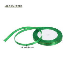 MECCANIXITY 1/4 Inch 25 Yard Wide Satin Ribbon with Gold Edges Border Grosgrain Fabric Ribbon for Gift Wrapping Wedding Bouquet, Green