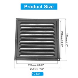 PATIKIL 10"x10" Stainless Steel Gable Vent, 2pcs Exterior Wall Outlet Vent Cover HVAC Air Grille Louvered Screen Mesh for Kitchen Bathroom Ventilation, Black
