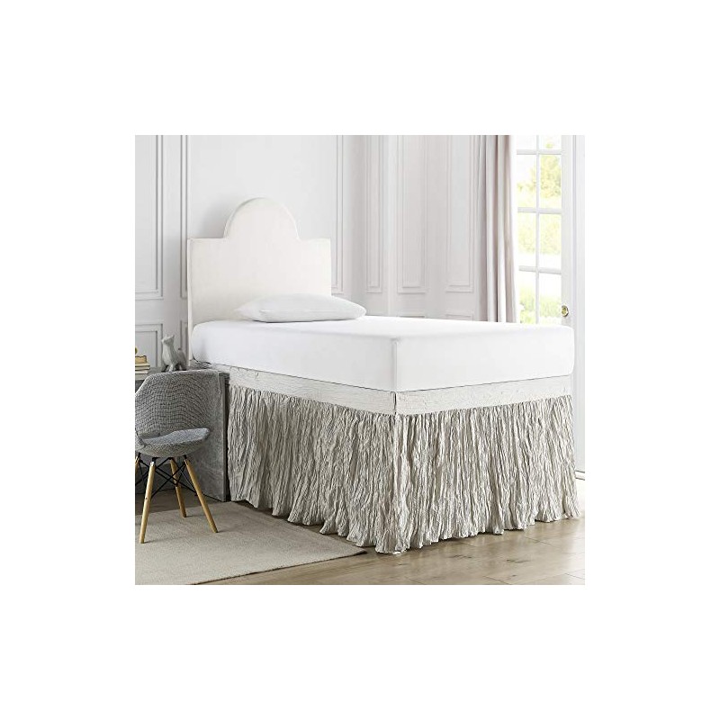Crinkle Bed Skirt Twin XL (3 Panel Set) - Silver