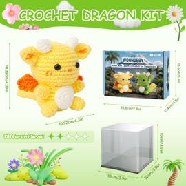 Woohobby Dragon Crochet Kit for Beginners and Adults Step-by-Step Video Tutorials Crochet Fidget Beads Animal Kit with Beginner Yarn for Crocheting 2 Printed Manual for Craft Lovers