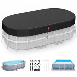 LXKCKJ 8x14 FT Oval Pool Cover with Above Ground Pool, Solar Rectangular Pool Cover Protector, Winter Pool Cover with Accessories Set Ideal for Cold and UV Resistant, Dustproof (Black)