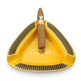 Cgaplus Cigar Ashtray Triangle Classic Ceramic Large Ashtray for Outdoor Home Office Outside Patio Yellow