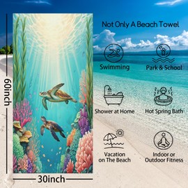 CAIBO Turtle Beach Towel 30x60 Inch Quick Dry Oversized Sand Free Microfiber Bath Towel for Girls and Women Travel Outdoor