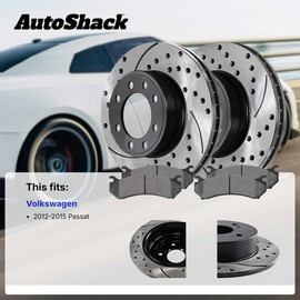 AutoShack Black Hat Drilled and Slotted Brake Rotors with Ceramic Pads Front Brake Rotor Replacement Kit for 2012-2015 VW Passat 1.8L 2.0L 2.5L 3.6L V6 FWD BRKPK459