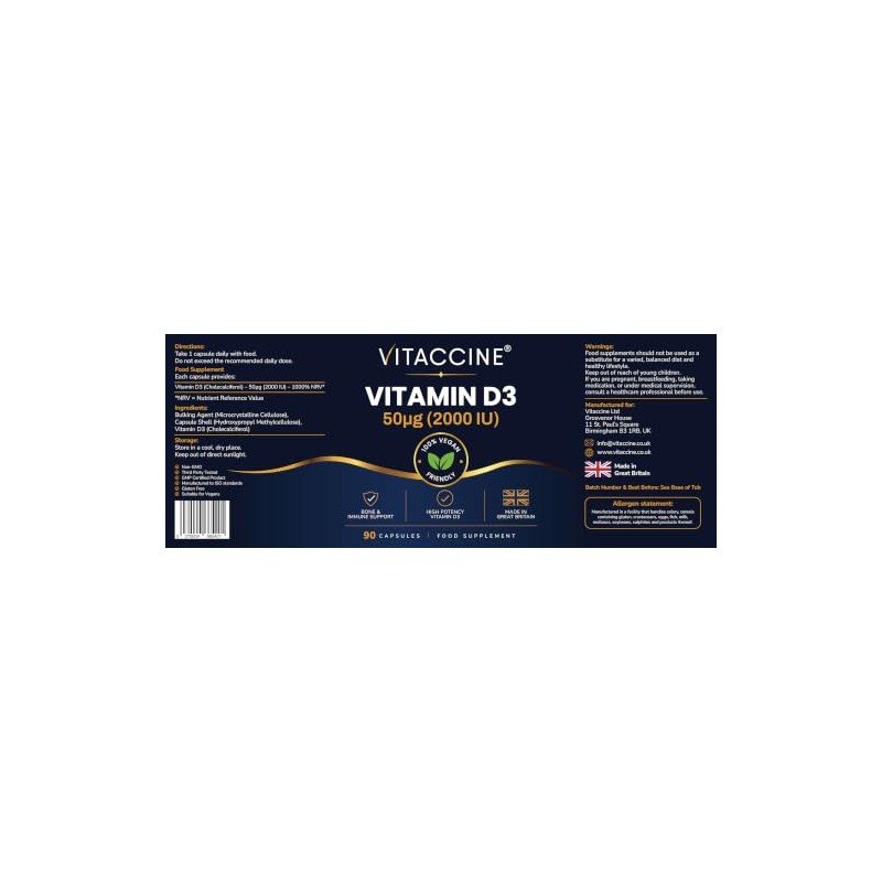 Vitamin D3 2000 IU 50µg, Vegan, 90 Capsules
