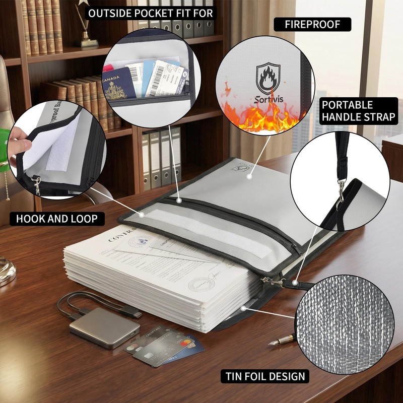 Sortivis Fireproof Document Bag for Important Documents, File Organizer