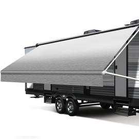 Xenjum RV Awning Fabric Replacement, 18.5oz Heavy-Duty Weatherproof Vinyl Camper Awning Replacement Universal Outdoor Canopy for RV, Motorhome (Gray Fade, 15'(Fabric 14'2"))