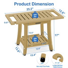 KingPavonini HDPS Shower Benches for Inside Shower to Sit on, Waterproof Shower Stool for Shaving Legs, Heavy Duty 450LBS Shower Seat with Storage Shelf, Shower Chair for Bathroom/Indoor/Outdoor Use