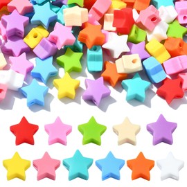LiQunSweet - 100 abalorio focales de silicona con estrella de estrella, abalorio focales de goma para bolígrafos, llaveros con abalorio, fabricación de joyas