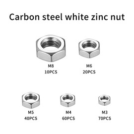 200 Pcs Hex Nuts M3 M4 M5 M6 M8 Nuts, Metric Hex Nut Set, Lock Nuts, Assorted Self Locking Nuts Assortment, Locknuts, Metric Hex Hexagon Full Nuts, Standard Thread Carbon Steel Hexagon Nuts