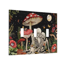 Skeleton Moon Star Plants Flora Triple Toggle Light Switch Cover Decorative 3 Gang Wall Plates Electrical Faceplate Mushroom Skull for Decor Bathroom Kitchen Bedroom