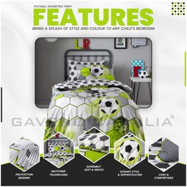 GC GAVENO CAVAILIA Easy Care Football Kids Bedding Boys & Girls, Super Soft Reversible Printed Football Single Duvet Cover, Luxury Polycotton Kids Bedding With Pillowcase, Grey