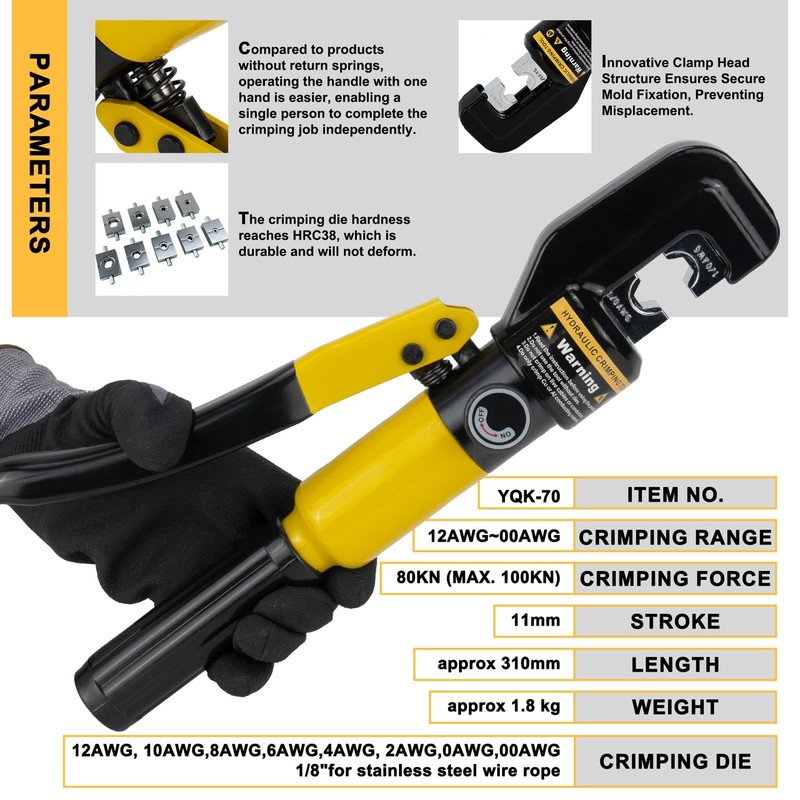 Bosimux 10 Tons Hydraulic Crimping Tool with Cable Cutter, 64PCS