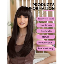 WOKESTAR Brown Wigs for Women Layered Straight Long Wig with Fringe