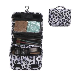 Periea 'Amelia' Travel Wash Bag, Travel Hanging Toiletry, Wash Bag, Bathroom Gym Toiletries for Men, Makeup Cosmetic Organiser for Women - Silver Leopard