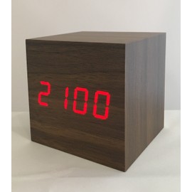 Excelsior Worldwide Limited Wooden 'Box' Clock with LED and Sound Activation (Brown with RED led)