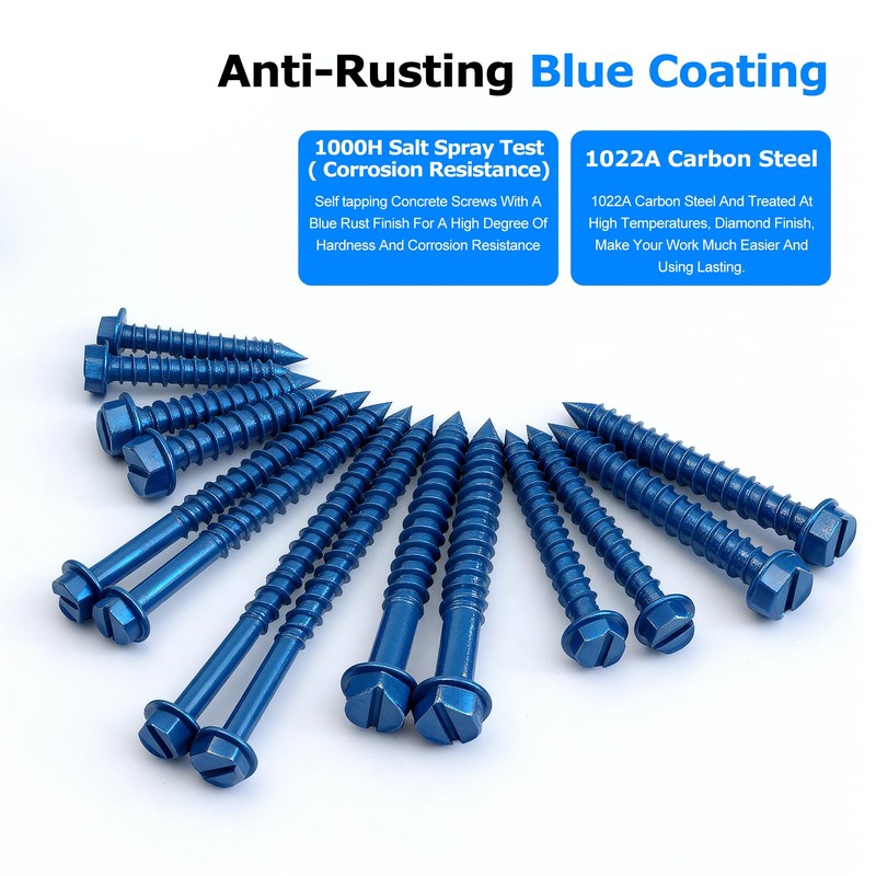 200PCS Concrete Screws, 3/16" 1/4" Masonry Screws with Drill Bit