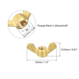 sourcing map Brass Wing Nuts, M8 Butterfly Nut Hand Twist Tighten Fasteners for Furniture, Machinery, Electronic Equipment, 4Pcs
