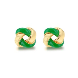 Tuscany Silver Women's Sterling Silver Yellow Gold Plated 7.5 mm Enamel Small Knot Stud Earrings, Silver