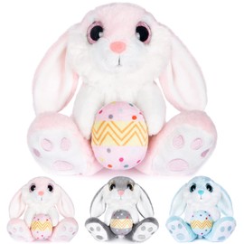 My OLi Easter Bunny Plush Rabbit with Easter Egg 20 cm Cuddly Toy Rabbit Stuffed Toy Cuddly Toys Floppy Ears Sitting Cuddly Rabbit Plush Toys for Girls Children Boys Pink Colour