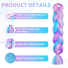 Xumann Hair Extensions for Braiding, Mermaid Fake Braids Hair, Plait Coloured Synthetic Wig 1pc 4 Tone