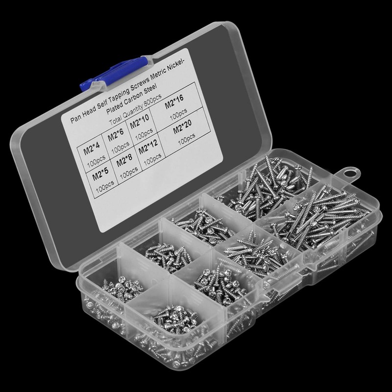 Self Tapping Screws Assortment, 800PCS 8 Sizes M2 Phillips Pan