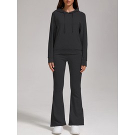 ZFLM Women's 2 Piece Sportswear Set Casual Sweatsuit Long Sleeved Drawstring Foldover Flared Sweatpants Tracksuit Streetwear