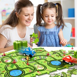 Beby Buty 48 PCS Puzzle Race Track Car Set for Toddlers Kids Boys, Toddler Toys Gifts for 3 4 5 Year Old Boys and Girls, Puzzle Tracks Car Toys for Ages 3-5 4-6