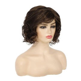 Qnbiar Short Curly Fluffy Wig Brown Layered Messy Shaggy Synthetic Hair Wig for Women