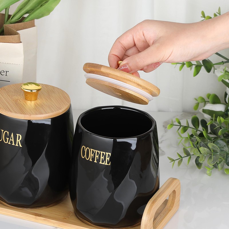 JUXYES Set of 3 Ceramic Canisters Set for Sugar Coffee