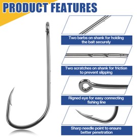 Baitholder Fishing Hooks, 80pcs Barbed Bait Holder Hooks Long Shank J Hooks Offset Black Carbon Steel Jig Fishing Hooks for Saltwater Freshwater Size 4-6/0