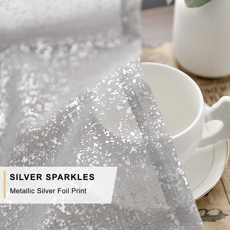 TERLYTEX Silver Curtains for Living Room, Metallic Silver Foil Sparkle