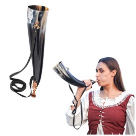 Lord of Battles Viking Genuine Blowing Horn | Medieval Gjallarhorn with Intricate Lost-wax Cast Bronze Mouthpiece