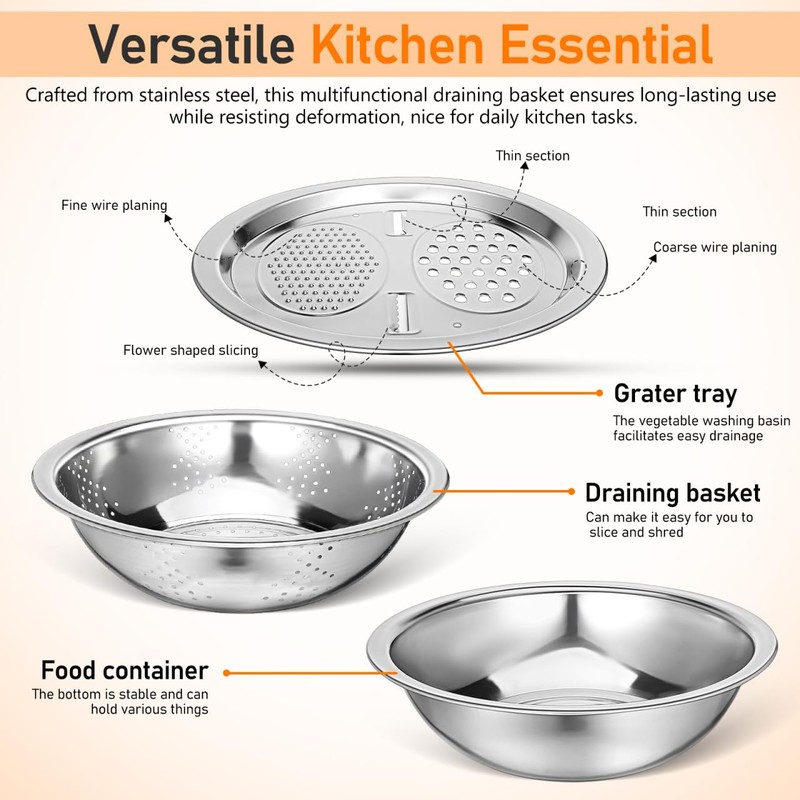 iplusmile Stainless Steel Drain Basket 10 Inch Colander Bowl Combo