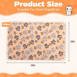 Chumia 40 Pcs Blankets Soft Fluffy Fleece Washable Pet Dog Sleep mat Paw Print Pattern Fleece Blankets for Pets Throw Warm Bed Mat for Dog Puppy Cat(30 x 20 Inch,Beige, Brown, Pink, Purple)