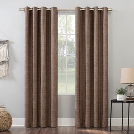 Sun Zero - 56585 Brooks Burlap Weave Thermal Extreme 100% Blackout Grommet Curtain Panel, 52" x 84", Deep Red/Linen