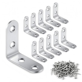 YSTrillion 20 pieces angle connectors, stainless steel, corner angle bracket, L-shaped bracket, 40 x 40 mm, 90 degree angle clamp with 80 screws for mounting angle bracket, furniture