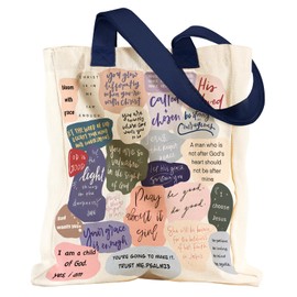 Miss Adola Aesthetic Heavy Canvas Tote Bag with Pocket for Women, Chic Bible Quote Collages Design Casual Sturdy Christian Cloth Cotton Gusseted Totes Bag with Pattern for Vacation, Shopping, Gym