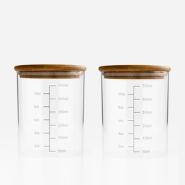 Coral Pastello - Glass Food Storage Containers with Bamboo Lids, Set of 2 Jars, 17oz, Airtight, Overnight Oats, Preserves, Food Storage Meal Prep