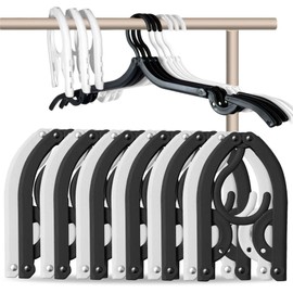 Aieino Foldable Travel Hangers 12-Pack, Folding Clothes Hangers Portable for Hotel Camping Use, Holiday Accessories Compact Space Saving Durable Plastic Coat Bra Hanger (Black & White)