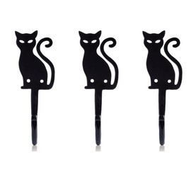 Fayesia Wrought Iron Wall Hooks - Blacksmith Handcrafted Set of 3 Black Wall-Mounted Hooks with Screws & Fittings - Animal Design Decorative Hooks for Towels, Bags, Hats & More (Cat)